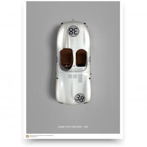 framePhoto002TOP - Collector's edition posters of most beautiful historic race cars in the world - Jaguar D-Type 'Short Nose' 1958, driven by Jim Clark, The Border Reivers The Border Reivers was a motor racing team set up by Scotsman Jock McBain and his farmer friends in Chirnside, Berwickshire, in the early 1950's. The Reivers existed at least a year before the more famous Ecurie Ecosse, also from Scotland! Ian Scott Watson, a Border racing driver, introduced his farmer friend Jim Clark to the team, and it became immediately clear that Clark had superior talents. A test day was held at Charterhall, where now team members Scott Watson, Jimmy Somervail, and young Jim Clark could try out the car. Clark was very quick, and a decision was made for him and Somervail to race the car in 1958.