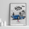 Mockup2 Poster007 - Porsche Ford Ferrari Audi BMW Jaguar Renault Automotive Fine Art Prints Poster - The Shelby Daytona Coupe (also referred to as the Shelby Daytona Cobra Coupe) is an American sports-coupé related to the AC Cobra roadster, loosely based on its chassis and drive-train. It was built for auto racing, specifically to take on Ferrari and its 250 GTO in the GT class. Just six Shelby Daytona Coupes were built between 1964 and 1965, as Shelby was reassigned to the Ford GT40 project to compete at the 24 hours of Le Mans, again to beat Ferrari in the highest level prototype class. With the Shelby Daytona, Shelby became the first American constructor to win a title on the international scene at the FIA World Sportscar Championship in 1965. The Shelby Daytona has recently been chosen for historic preservation as a significant vehicle in the history of auto racing.