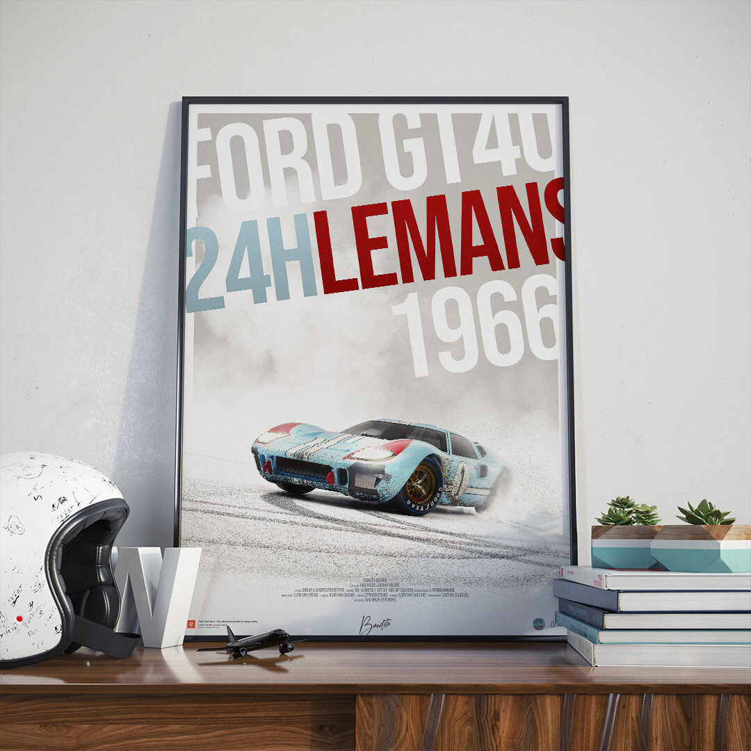 Poster Ford GT40 Mk2 – Ken Miles & Denny Hulme – 24h Du Mans 1966 ...
