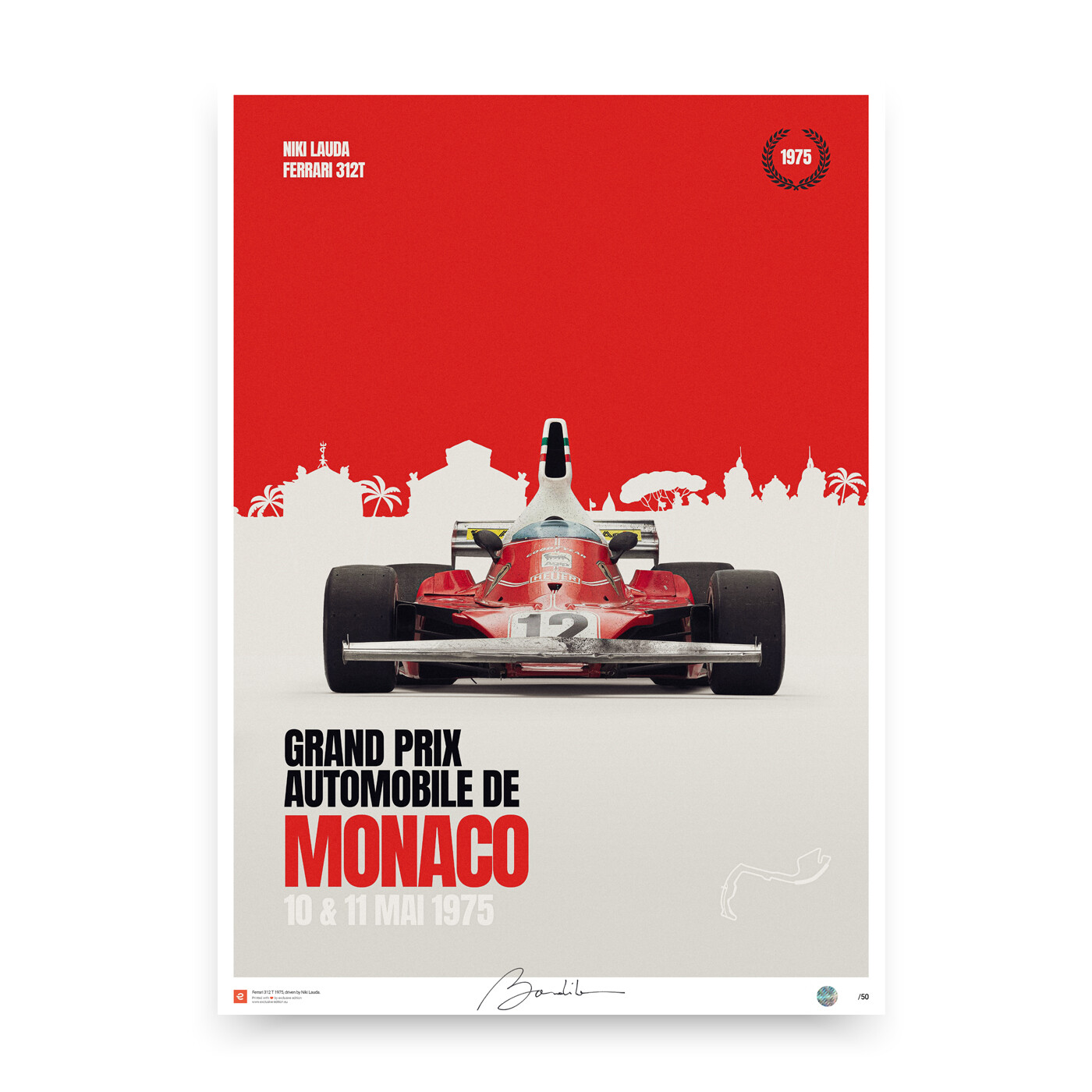 affiche ferrari 312t monaco 1975 niki lauda