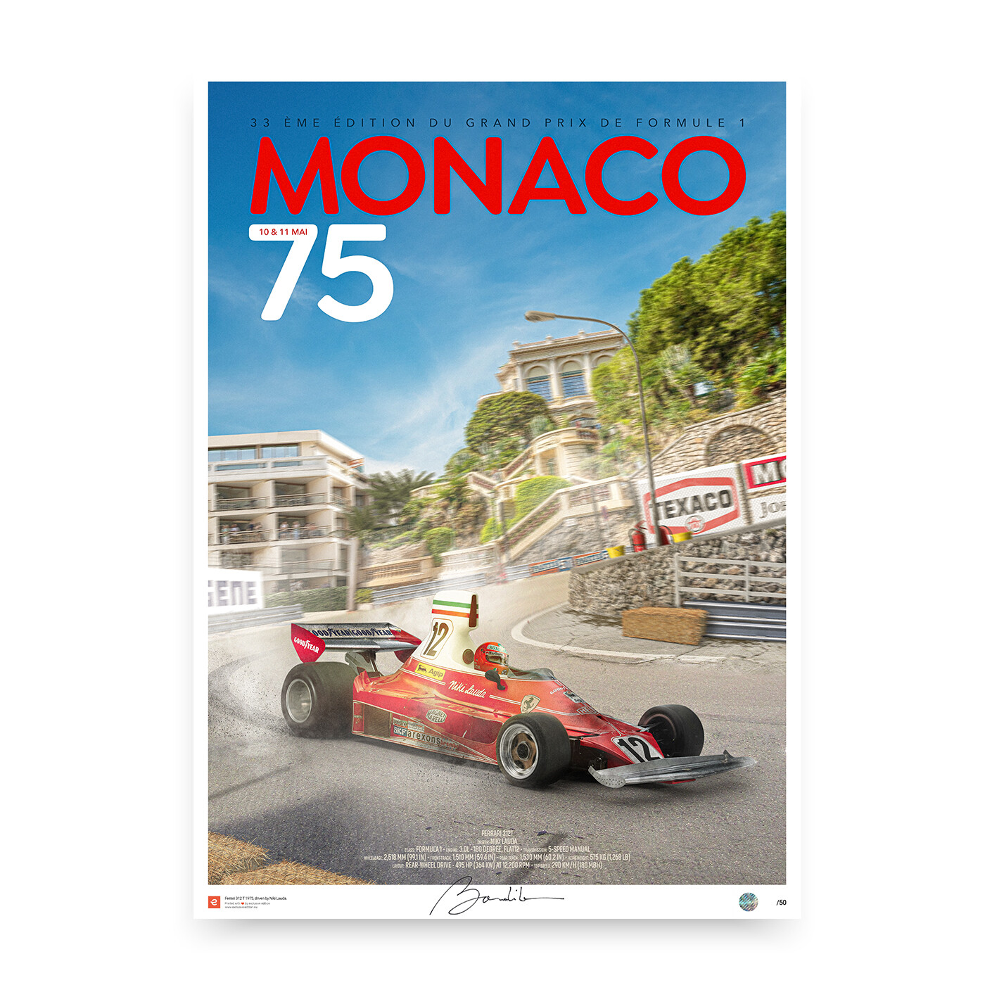 affiche ferrari 312 t monaco 1975 niki lauda