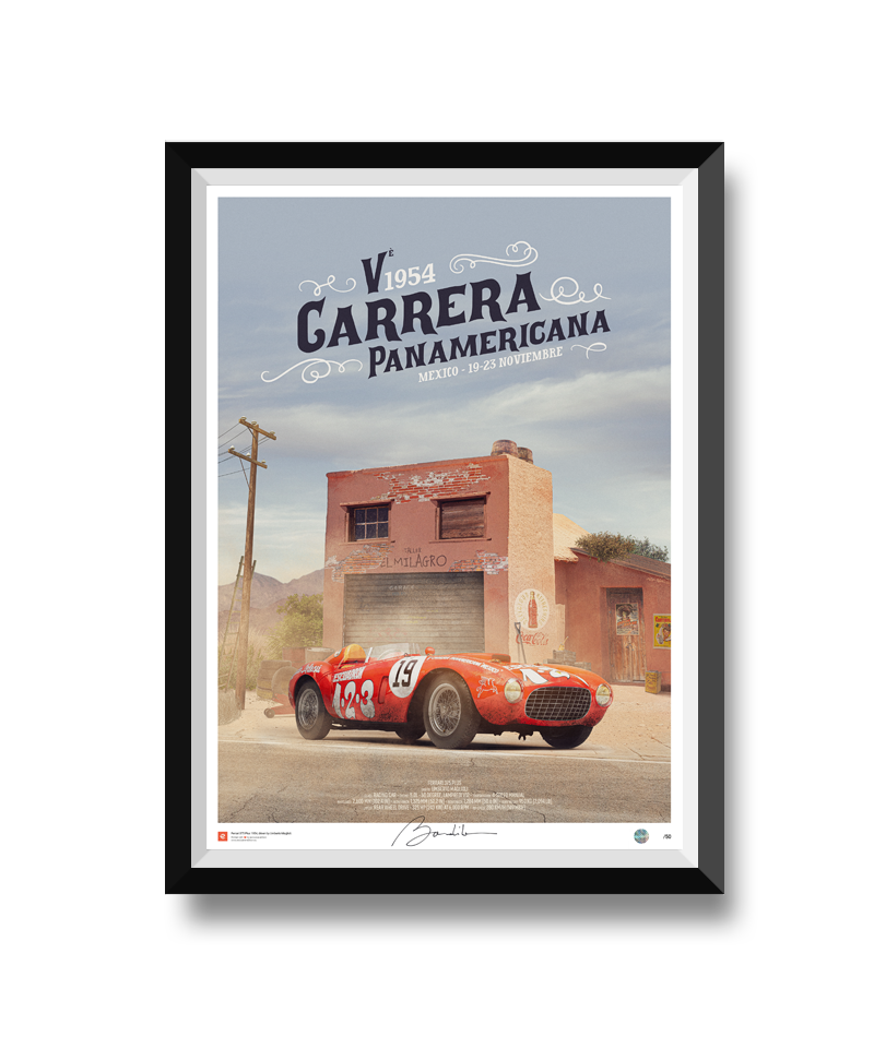 poster Ferrari 375 Plus Carrera Panamericana 1954. car poster limited edition, signed and numbered