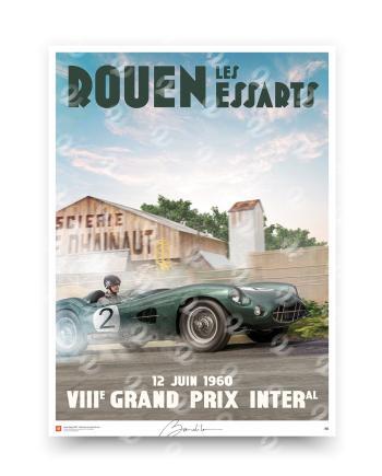 Aston Martin DBR1 at Rouen Les Essarts 1960, vintage racing poster.