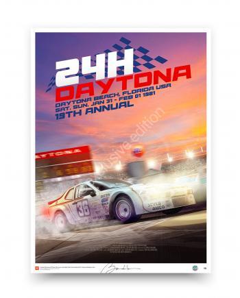 Limited edition poster of the Porsche 924 Carrera GTR Turbo #36 – Daytona 24 Hours 1981 – driven by Paul Miller, Pat Bedard and Skeeter McKitterick