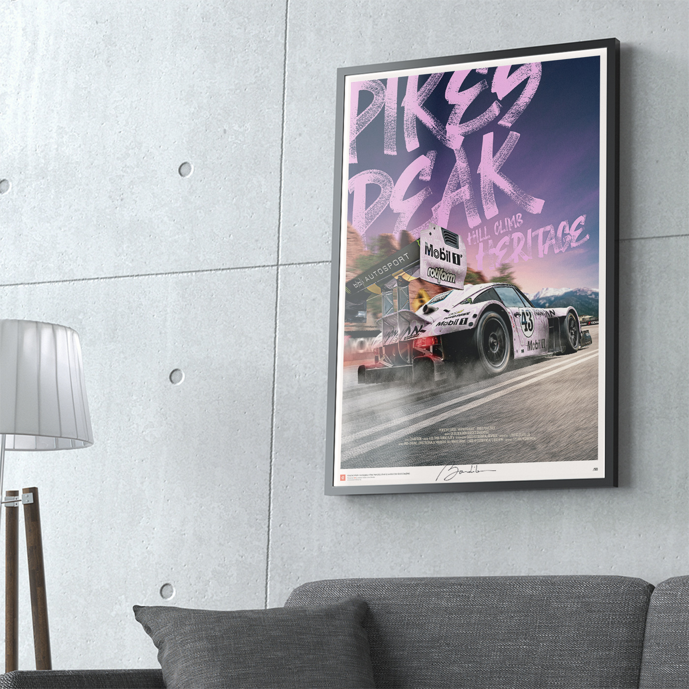 Hoonigan Porsche Pegasus - Pikes Peak 2022 MockupPoster082 BETON - Porsche Ford Ferrari Audi BMW Jaguar Renault Automotive Fine Art Prints Poster - High-quality wall art featuring the iconic Hoonigan Porsche Pegasus from the legendary Pikes Peak International Hill Climb. Printed on premium 190gsm fine art paper, this motorsport poster is perfect for car enthusiasts, racing fans and modern garage or office décor.