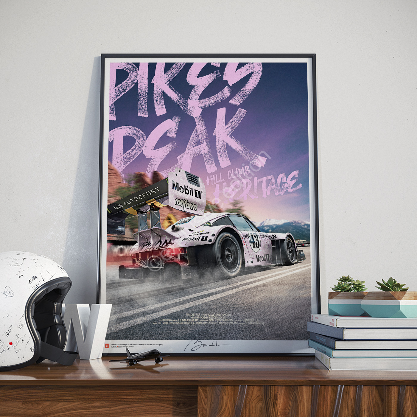 Hoonigan Porsche Pegasus - Pikes Peak 2022 MockupPoster082 CASQUE - Porsche Ford Ferrari Audi BMW Jaguar Renault Automotive Fine Art Prints Poster - High-quality wall art featuring the iconic Hoonigan Porsche Pegasus from the legendary Pikes Peak International Hill Climb. Printed on premium 190gsm fine art paper, this motorsport poster is perfect for car enthusiasts, racing fans and modern garage or office décor.