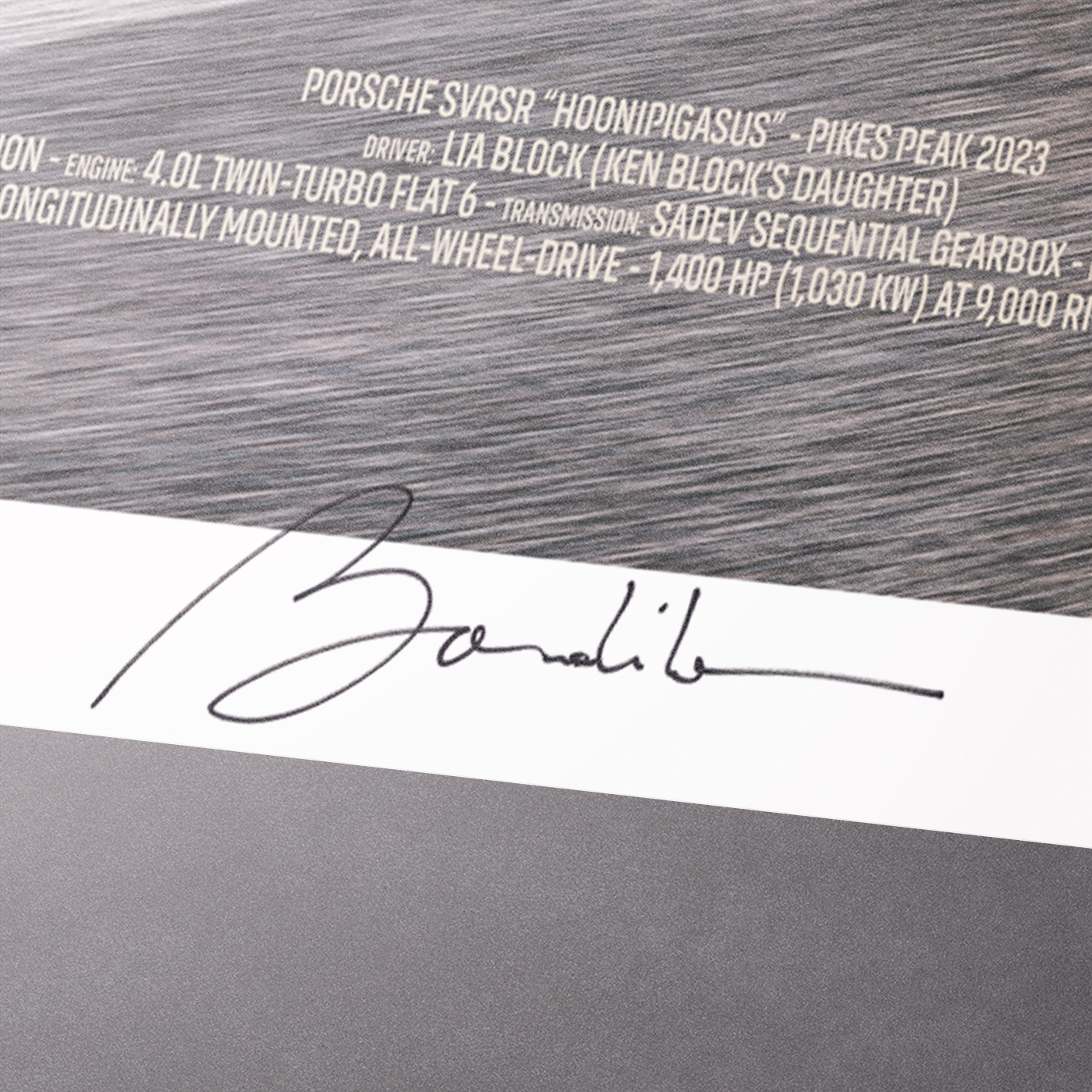 Hoonigan Porsche Pegasus - Pikes Peak 2022 MockupPoster082 SIGNATURE - Porsche Ford Ferrari Audi BMW Jaguar Renault Automotive Fine Art Prints Poster - High-quality wall art featuring the iconic Hoonigan Porsche Pegasus from the legendary Pikes Peak International Hill Climb. Printed on premium 190gsm fine art paper, this motorsport poster is perfect for car enthusiasts, racing fans and modern garage or office décor.